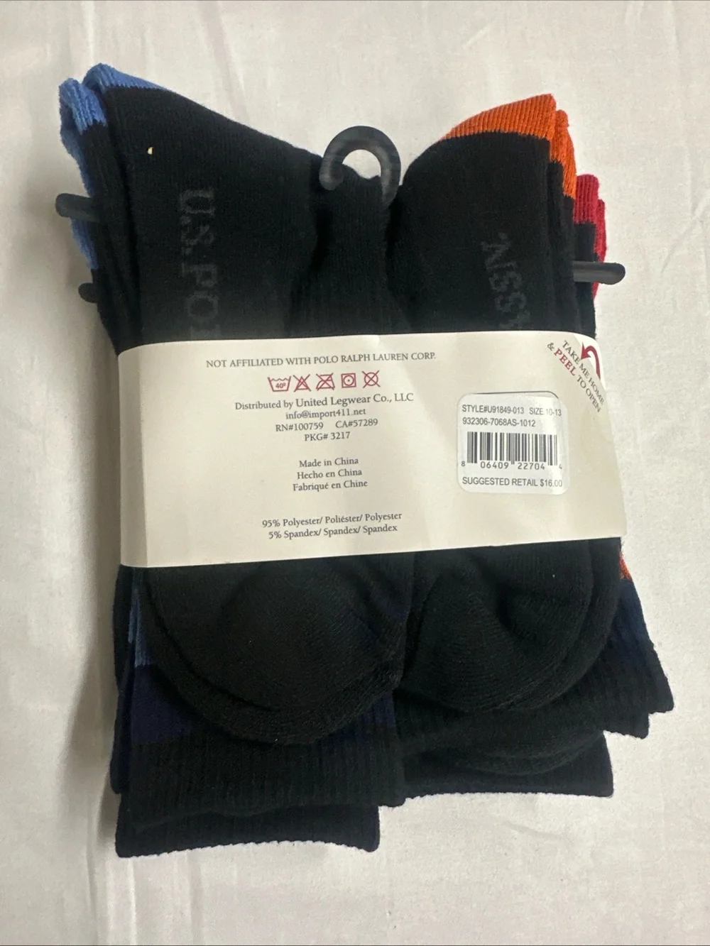 U.S. Polo Assn. Men's 4-Pack Crew Socks - Black with Red & Blue Accents